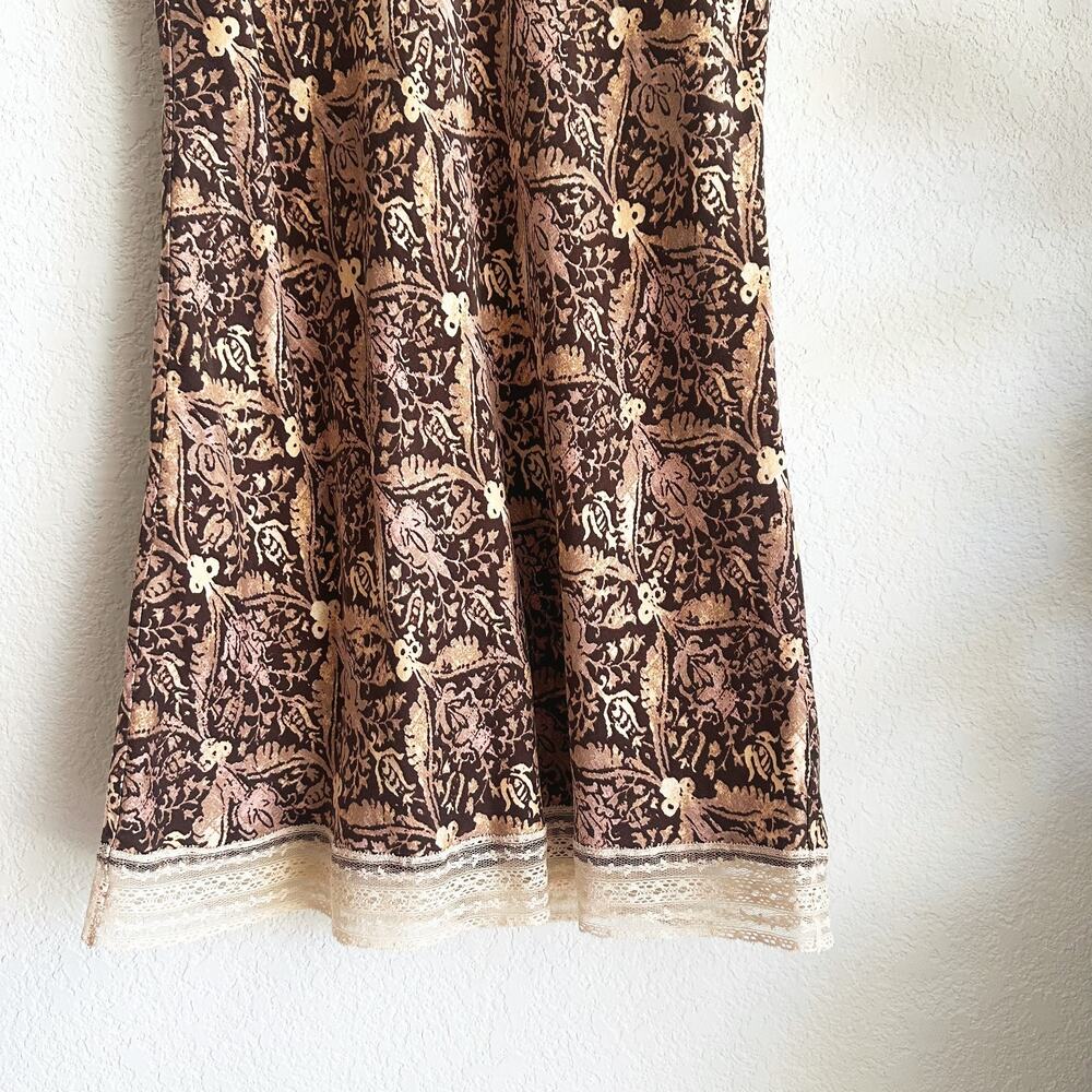 Gap 100% Silk Slip Small Paisley Lace Trim Fairy Romantic Brown/Ivory Y2K Sexy - Picture 3 of 9